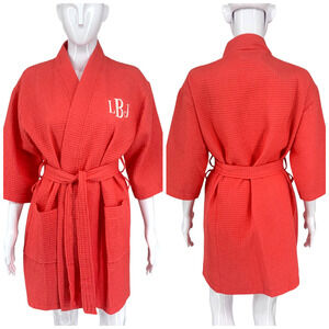 NEW Turquaz Lightweight Coral Waffle Kimono Bath Robe Sz L Monogrammed LJB NWT